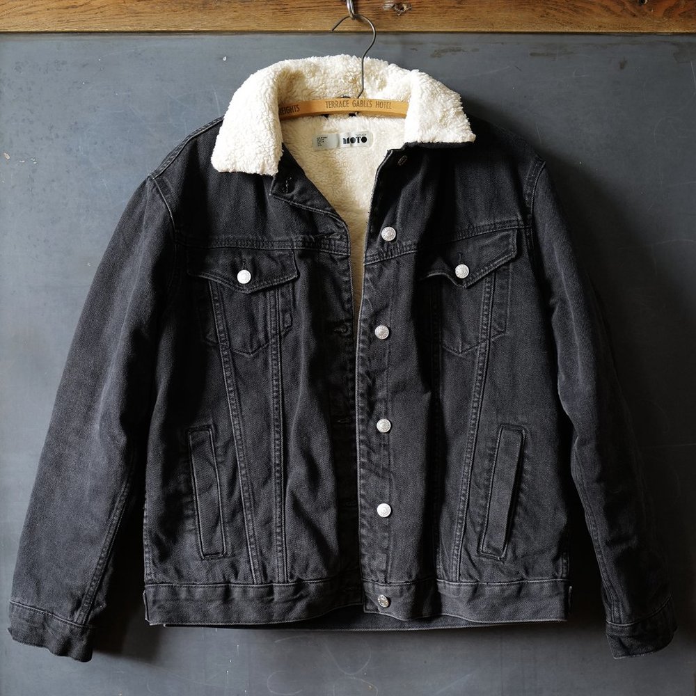 Fleece and Quilted Lining Black Denim Jacket